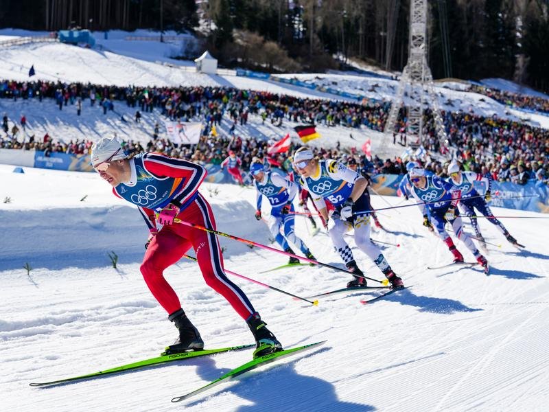 Johannes Hoesflot Klaebo skiing to a record-extending 10th Olympic gold for Norway. 