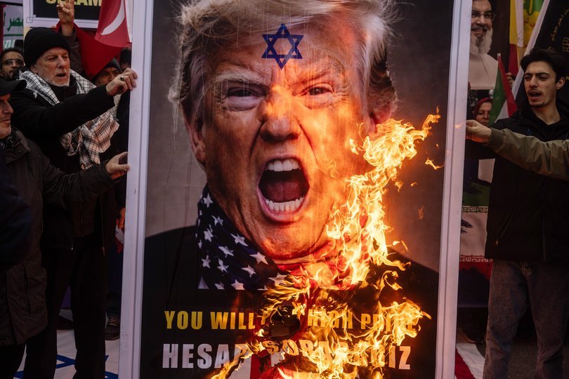 Iranian pro-government supporters during a Iranian pro-government rally held outside the US consulate in Istanbul.