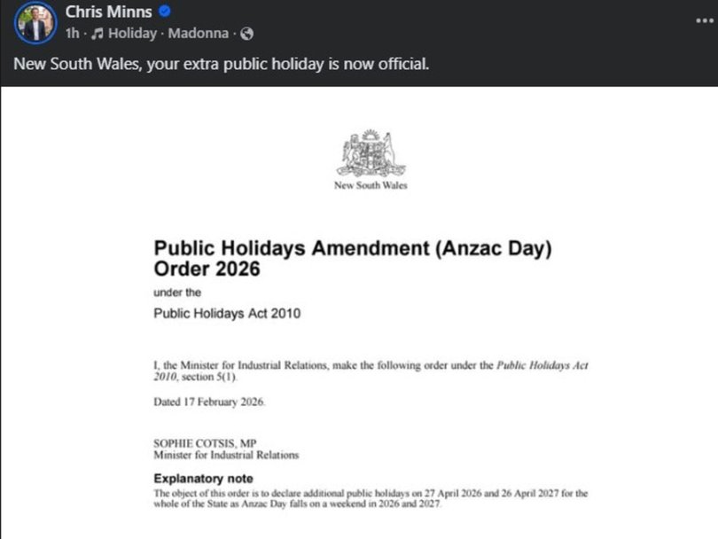 Chris Minns made the announcement on Friday.