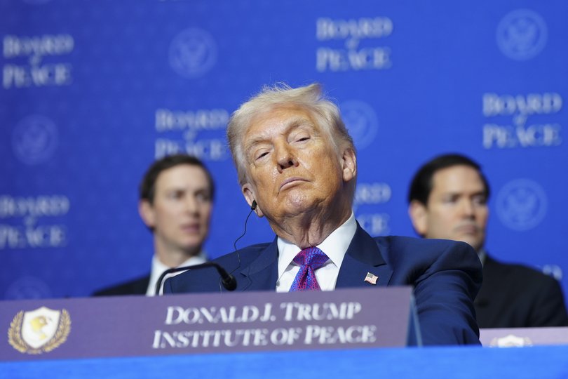President Donald Trump at the inaugural meeting of his Board of Peace in Washington on Thursday, Feb. 19, 2026.