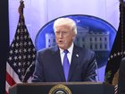 President Donald Trump speaks to reporters about a ruling by the Supreme Court at the White House in Washington, on Friday, Feb. 20, 2026.