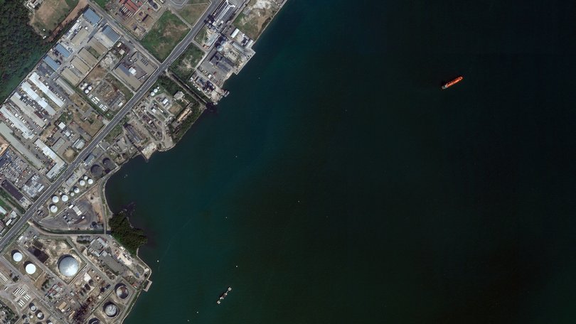 A satellite image provided by Planet Labs shows the tanker Gas Exelero sitting at anchor off the coast of the Jamaican capital Kingston on Feb. 18, 2026.