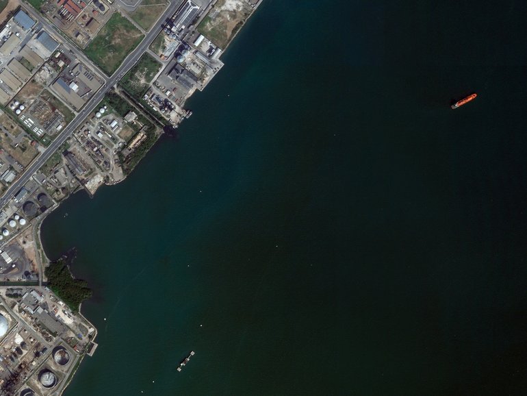 A satellite image provided by Planet Labs shows the tanker Gas Exelero sitting at anchor off the coast of the Jamaican capital Kingston on Feb. 18, 2026.