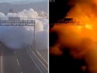 Shocking footage captured the moment a truck transporting liquid gas overturned and exploded into a massive cloud of gas on a Chilean highway.