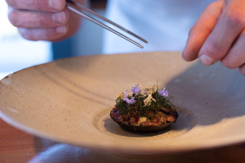 Wagyu with Bone marrow and pickled elderflower at Chef’s Table.