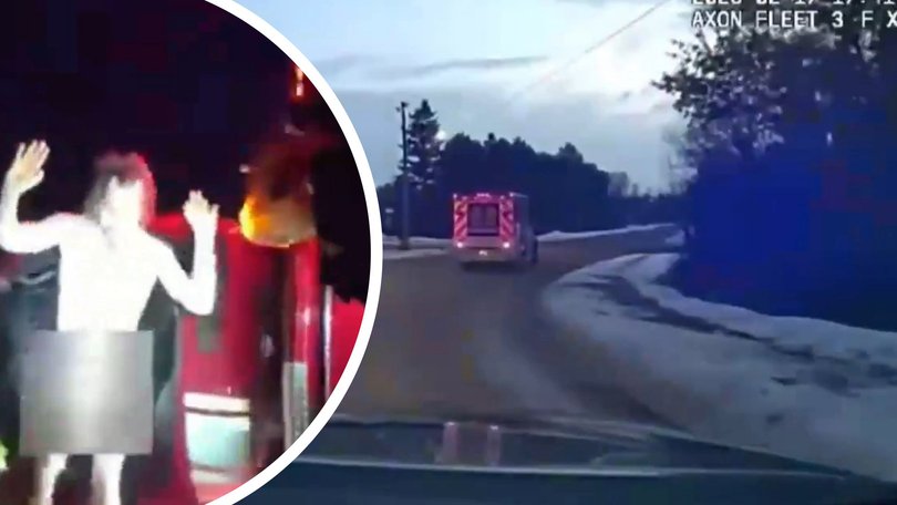 Body cam footage revealed the shocking scenes when a naked man recklessly drove around in the ambulance.