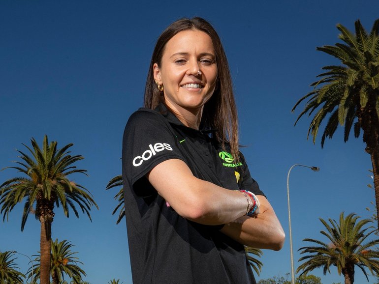 Matildas winger Hayley Raso at Langley Park on Tuesday.