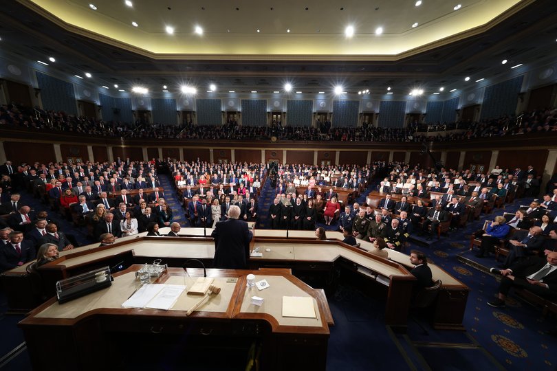 President Donald Trump delivers the State of the Union address to a joint session of Congress in the House chamber at the US Capitol.
