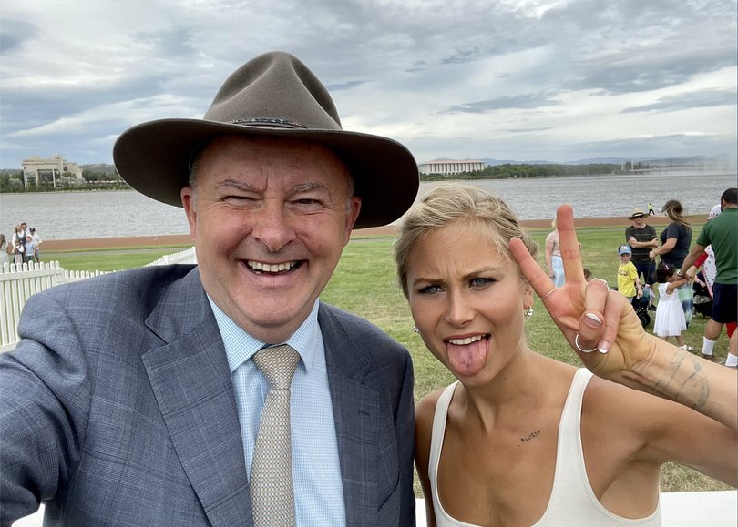 Anthony Albanese with Grace Tame. 