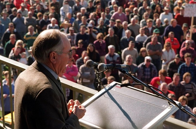 John Howard speaking to a crowd in 1996 following the Port Arthur massacre.