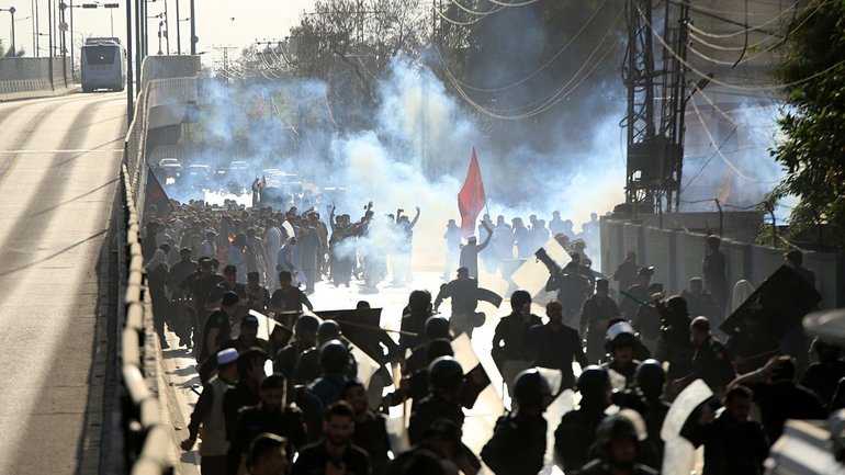 Protesters clashed with Pakistan security forces while rioting against US-Israeli attacks on Iran.