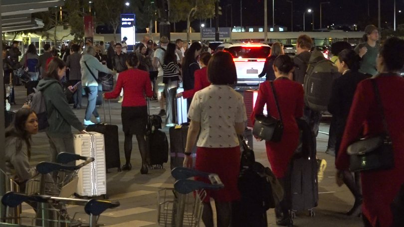 Iran conflict - Crowds outside Perth Airport overnight as flights were cancelled due to the conflict in Iran.
