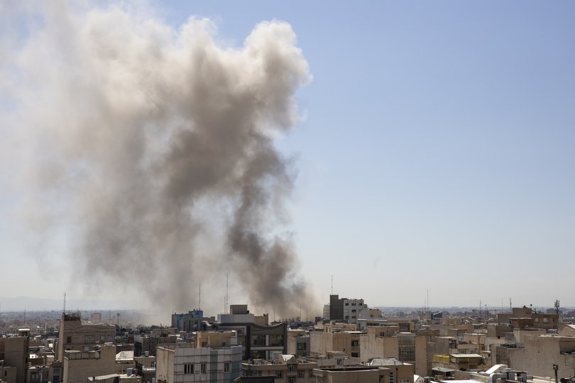 Smoke rises after coordinated US and Israeli airstrikes in Tehran, Iran, on Sunday, March 1, 2026.