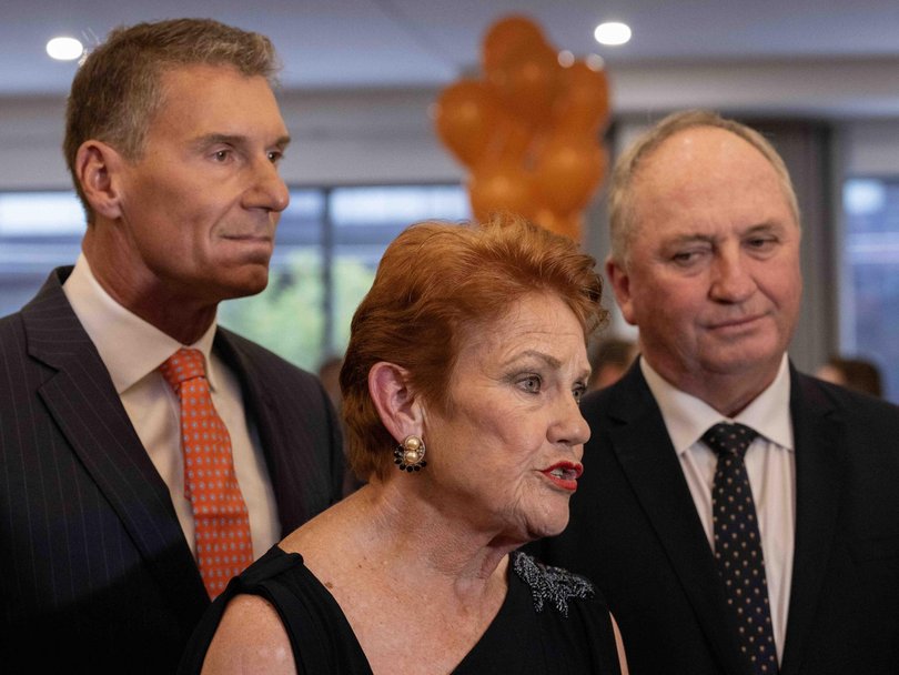 Pauline Hanson with Cory Bernardi and Barnaby Joyce.