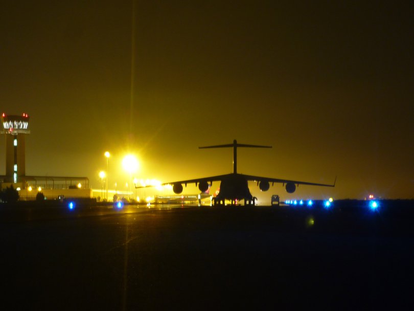 A Royal Australian Air Force C-17A Globemaster strategic airlift aircraft is seen at Tirana airport, Albania, as it awaits the loading of military stores destined for delivery to northern Iraq. Picture: Unknown