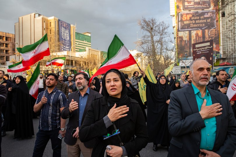 People gather for a protest rally in Tehran.
