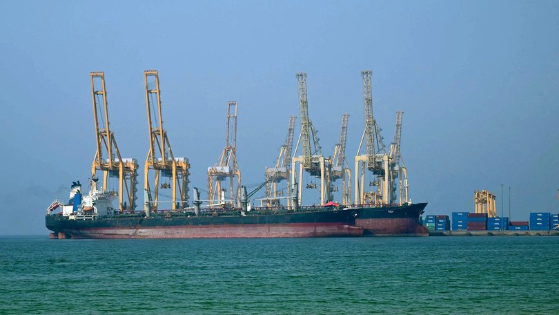 Tankers at the Khor Fakkan Container Terminal along the Strait of Hormuz.