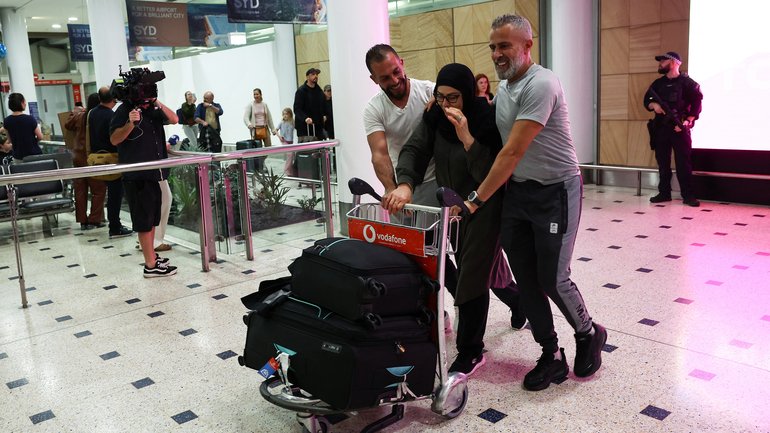 Passengers arrive from a Dubai flight at Sydney Kingsford Smith International Airport on March 4, 2026.
