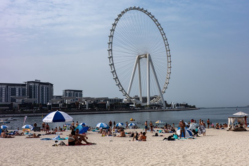 Crowds sunbathe on Jumeirah Beach Residence on March 2.