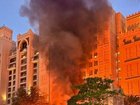 The Fairmont Hotel in Palm Jumeirah, Dubai burns after a drone strike. 