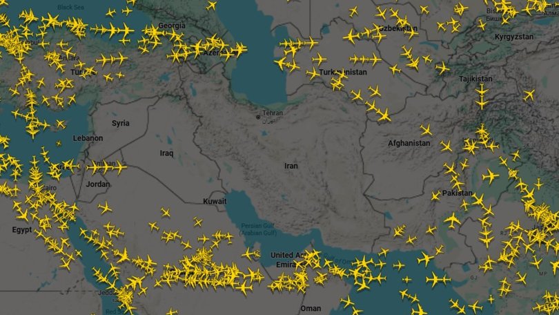 Iranian airspace has been completely abandoned by commercial airlines. Picture: Flightradar
