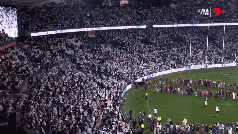 Geelong’s white T-shirt stunt received mixed reviews from fans. 