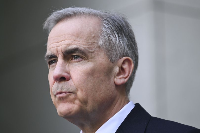 Canadian Prime Minister Mark Carney at a joint press conference with Anthony Albanese at Parliament House. 