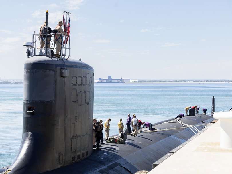 Virginia-class submarine USS Minnesota comes alongside Fleet Base West in Western Australia. 