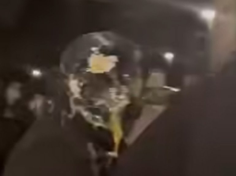 Convicted sex offender, who raped man with learning difficulties, has had egg thrown at him by angry protesters as police escorted him from his home.