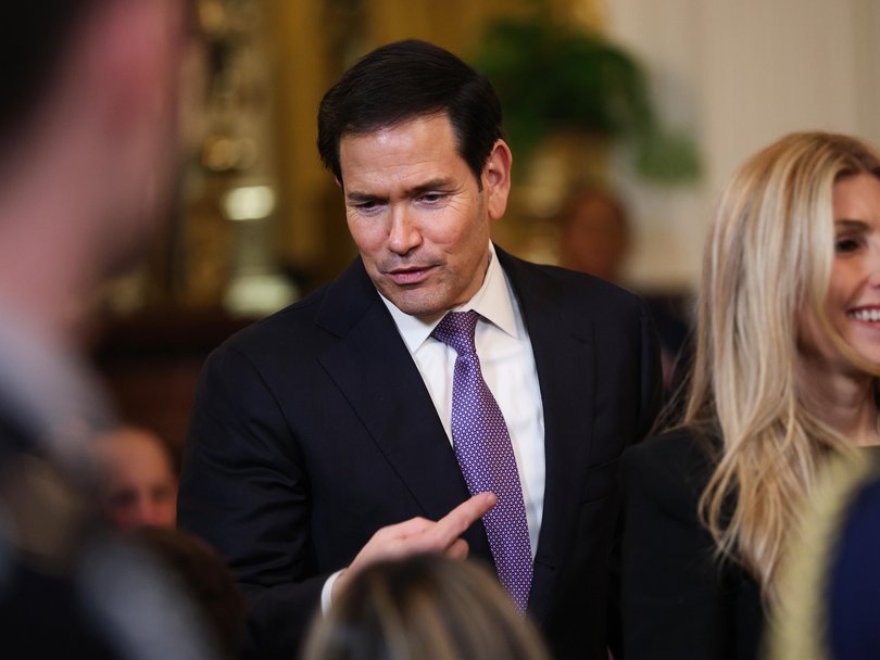Marco Rubio arrives for an event celebrating the 2025 MLS Cup Champions Inter Miami CF at the White House.