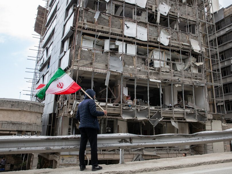 Damage from a missile strike to the Ghandi Hospital in northern Tehran, Iran. 