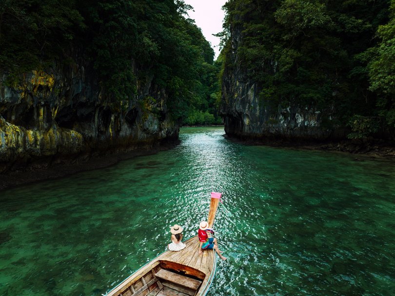 Tour-boat services on the tropical island, Southern sea Andaman of phi phi Island in Krabi province.