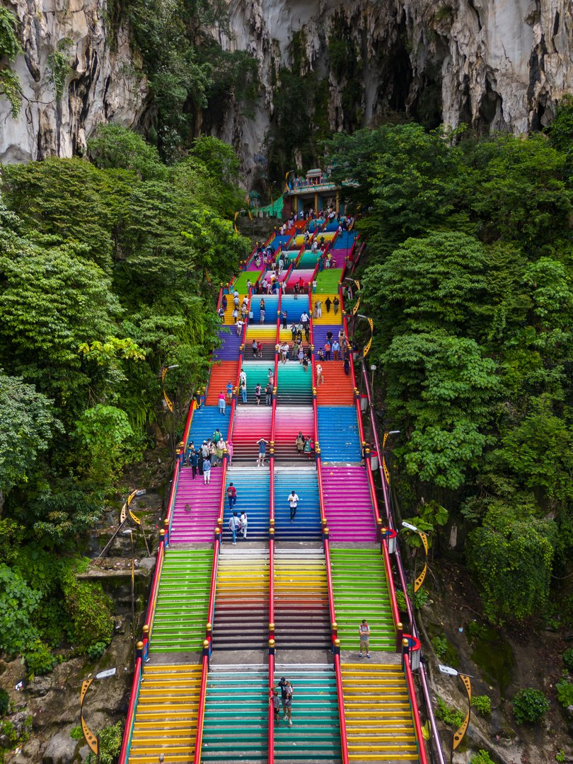 Colorful steps to the top of Batu caves in Kuala Lumpur