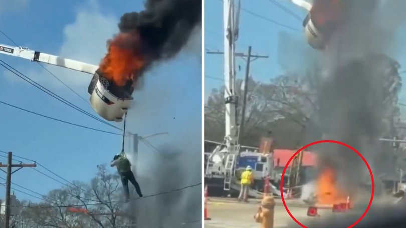 Friends and family are saying it’s a ‘miracle’ he’s alive after he was left dangling from a burning cherry picker before plummeting to the ground in a ball of fire. 