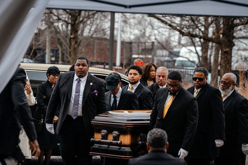 The Rev. Jesse Jackson’s coffin arrives at the House of Hope for a public memorial service in Chicago.