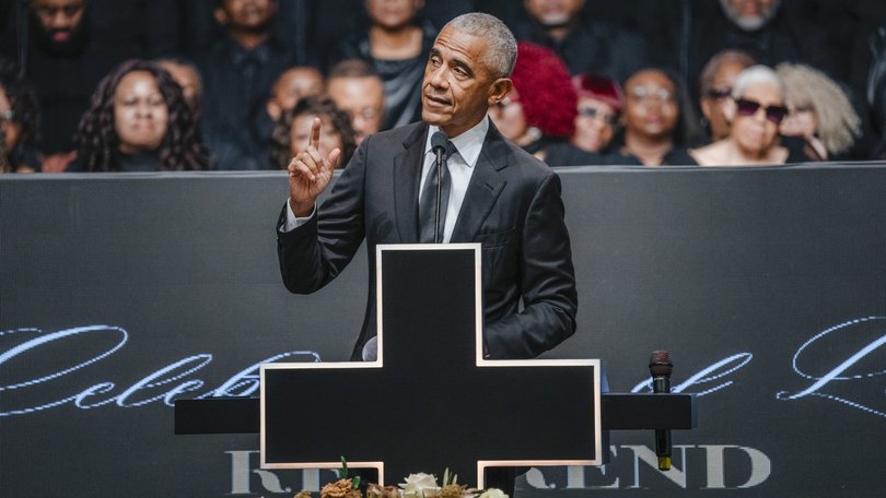 Former President Barack Obama speaks during a public memorial service for the Rev. Jesse Jackson in Chicago.