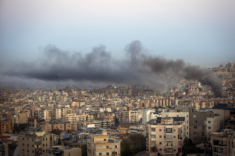 Smoke billows after an Israeli airstrike in Dahieh, in the southern suburbs of Beirut.