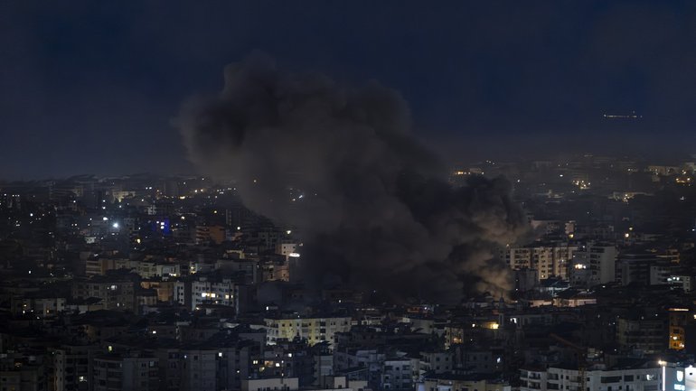 Smoke rises after an Israeli airstrike in Dahieh, in the southern suburbs of Beirut.