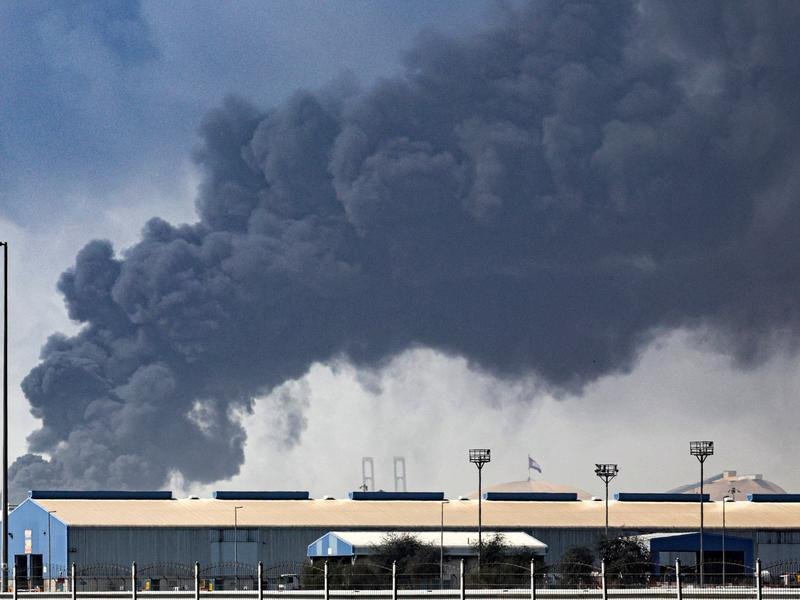 Dubai's Jebel Ali port was struck by debris from an Iranian intercepted missile. (EPA PHOTO)