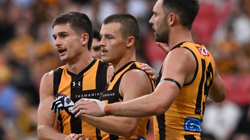 The gloved Jack Ginnivan kicked two goals in the loss to GWS.