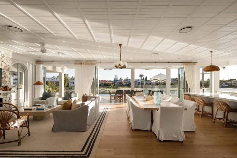 Rake ceilings feature in the living room and kitchen.