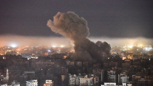 Smoke rises from the site of an Israeli airstrike that targets a neighbourhood in Beirut.