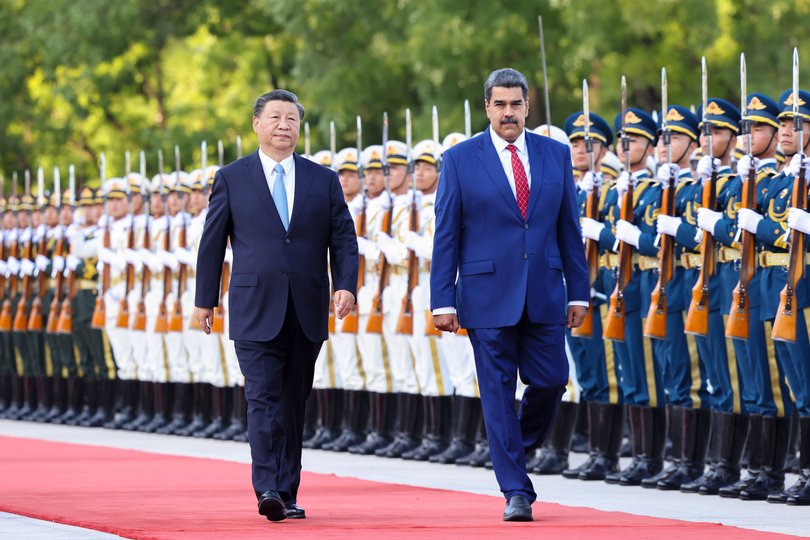 Chinese President Xi Jinping holds a welcoming ceremony for his Venezuelan counterpart Nicolás Maduro.