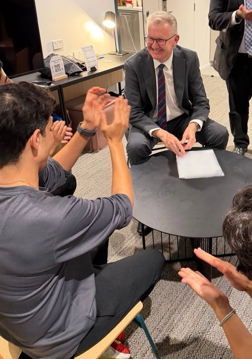 Tony Burke with members of the Iranian women’s soccer team.