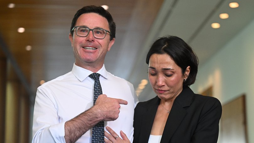 David Littleproud and his wife Amelia Littleproud make as the Maranoa MP resigns as Nationals Leader.