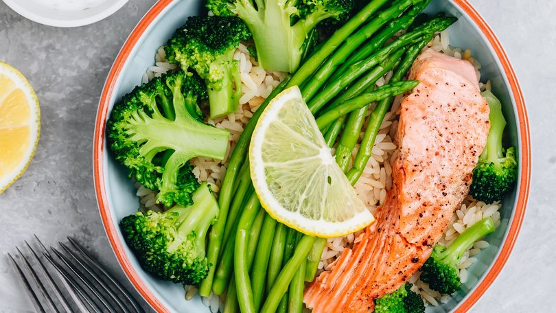 Grilled salmon is a healthy source.