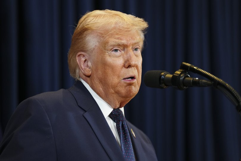 President Donald Trump speaks at a press conference at Trump National Doral Miami in Doral, Fla., on Monday, March 9, 2026. TrumpÕs attempts to sidestep the blame have already complicated the military inquiry into the strike on an elementary school in Minab, Iran, leaving officials who have reviewed the findings showing U.S. culpability expressing unease. (Tierney L. Cross/The New York Times)