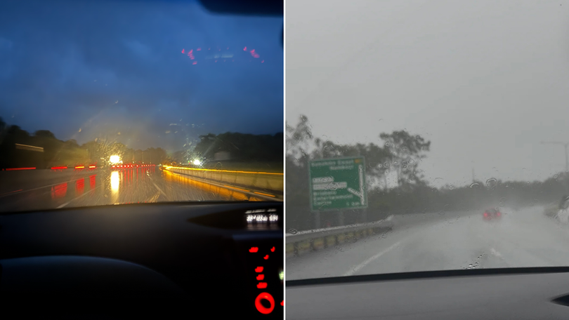 The pair shared photos from their road trip showing the heavy rain they encountered.