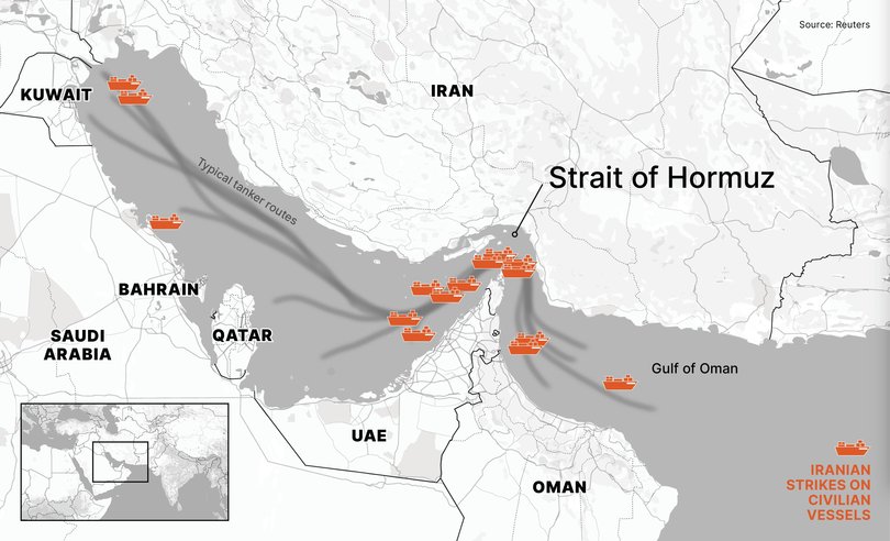 Where Iran is attacking shipping.