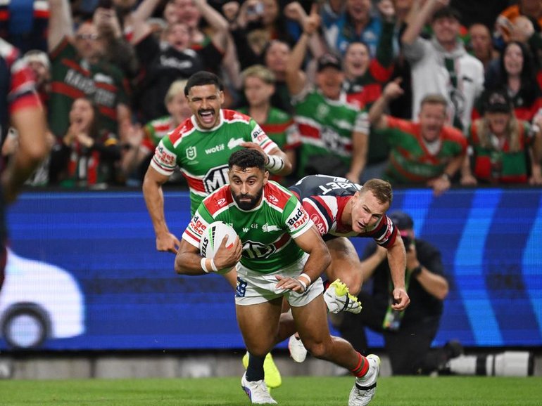 Alex Johnston has broken the NRL's try-scoring record, surpassing Ken Irvine. (Dean Lewins/AAP PHOTOS)